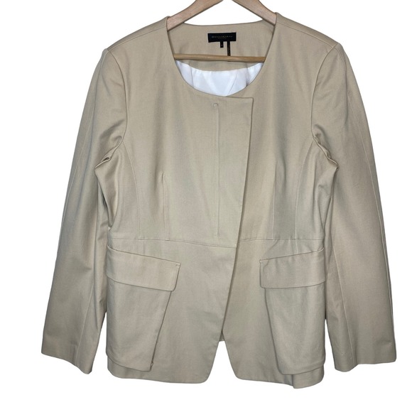 Donna Karan Patch Flap‎ Pocket Jacket Beige Khaki Asymmetrical size 14 - Picture 2 of 8